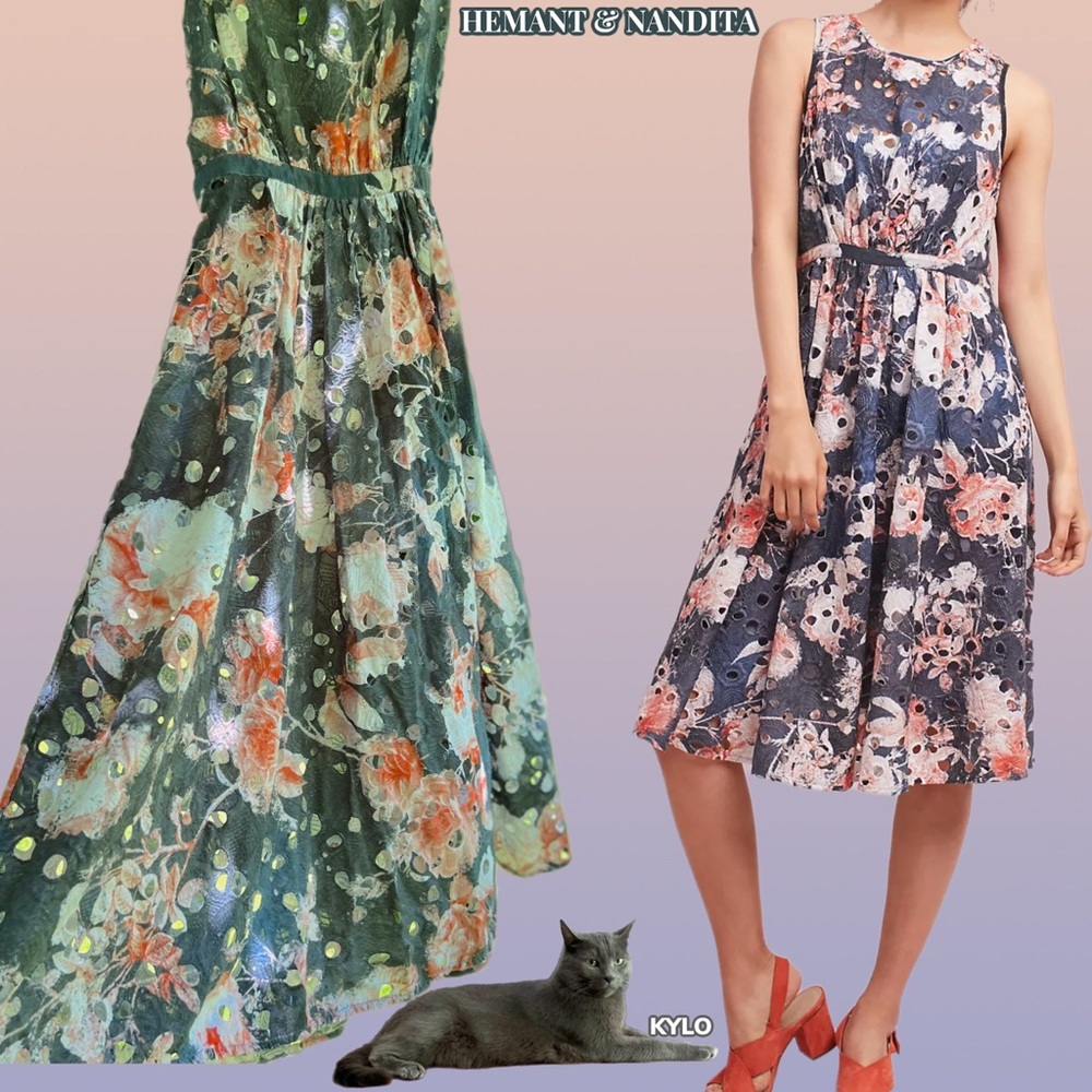 NWT $228 Anthropologie | Hemant & Nandita | Eyelet Watercolor Cotton Floral